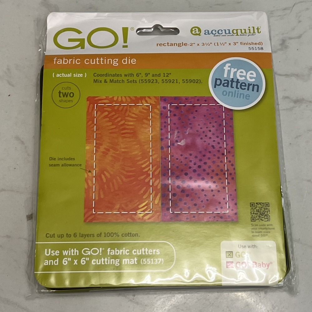 Accuquilt GO! Fabric Cutting Die Rectangle 2" X 3 1/2 " # 55158 GO! Baby